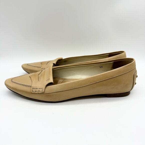 Tod's Point Toe Leather Penny Loafers Cream/Tan Size 39 Officecore Y2K‎ Preppy - Picture 8 of 16